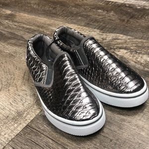 Pink label kids metallic snakeskin slip on shoes